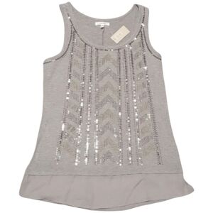 Maurices Womens Small Geometric Chevron Studded Sequin Gray Silver Gold Tank Top